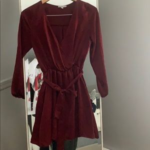 Silk maroon tie at waist dress